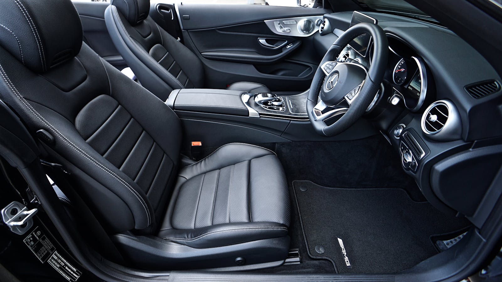 Refined black leather vehicle interior